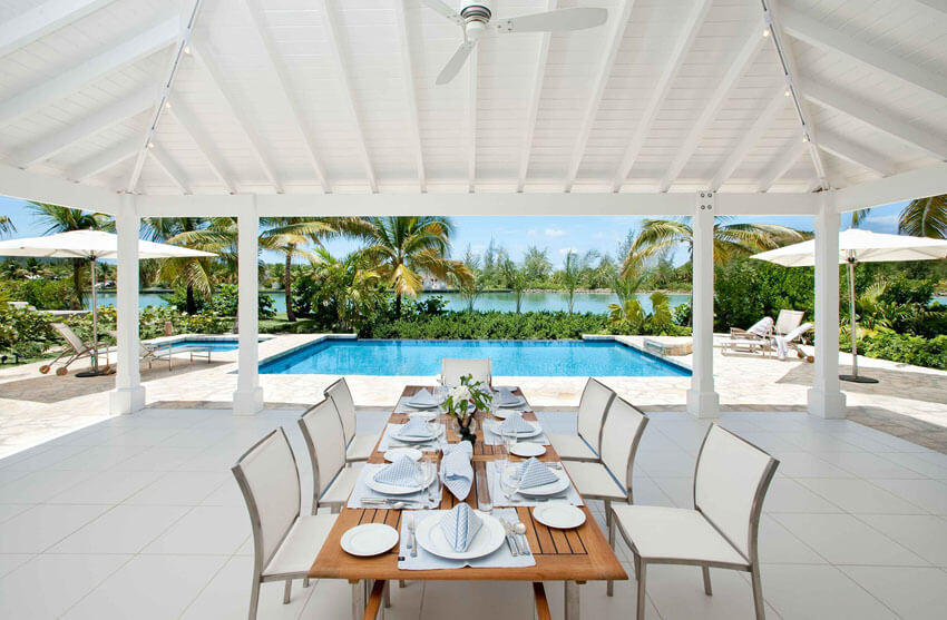 outdoor dinning room terrace pool vacation luxury