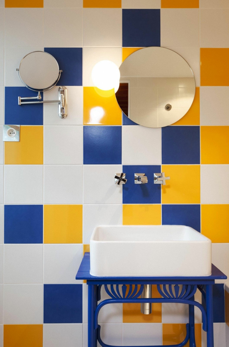interesting wall tiles bathroom hotel in Paris