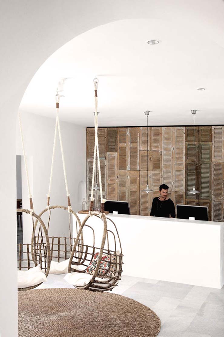 minimalistic designed reception desk hotel san giorgio mykonos