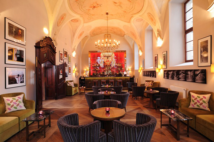 luxury contemporary prague hotel lobby bar