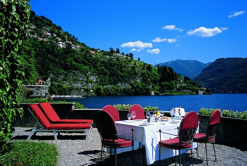 romantic terrace overlooking lake camo