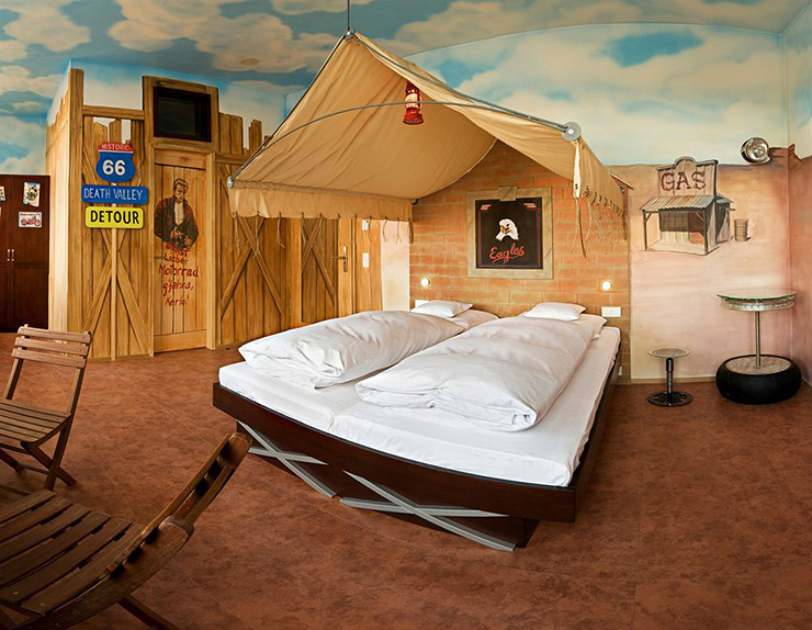 wild west decorated hotel guest room