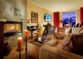 luxury guestroom with fireplace rustic style