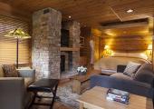 wooden style interior and stone fireplace for more comfort